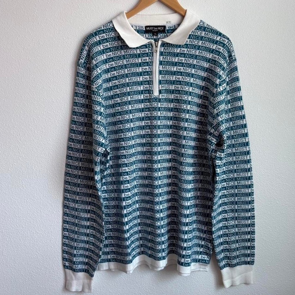 Ripndip Must Be Nice Teal White Quarter Zip Knit Sweater Mens XL Logo Skater